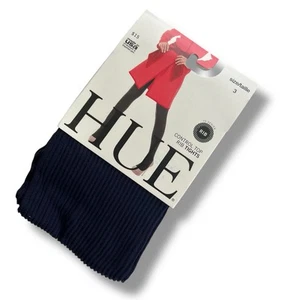 Hue Womens Rib Tights With Control Top Navy Blue 1 Pair Size 3 - Picture 1 of 2