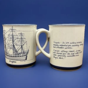 Vtg 1970s GHC 2pc Ceramic 10oz Mug Frigate Nautical Blue Ship Illustration Mug - Picture 1 of 6