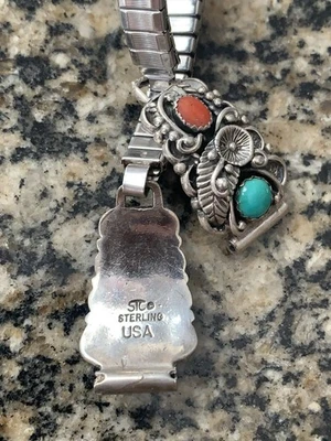 Puntas de reloj de coral turquesa esterlina flor de calabaza nativa Foto 1 de 4