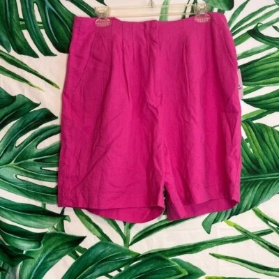 Nuevo con etiquetas Topshop 10 Pantalones Cortos de Primavera Bermudas Preppy Cintura Alta Rosa Mezcla de Lino Foto 1 de 4