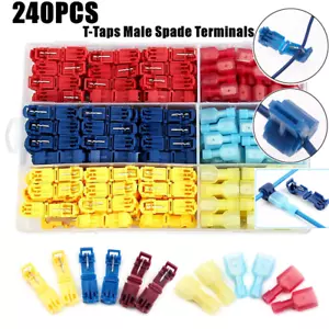 240PCS T-Taps Insulated Wire Connectors Male Spade Terminal 10-12 14-16 18-22AWG - Picture 1 of 12