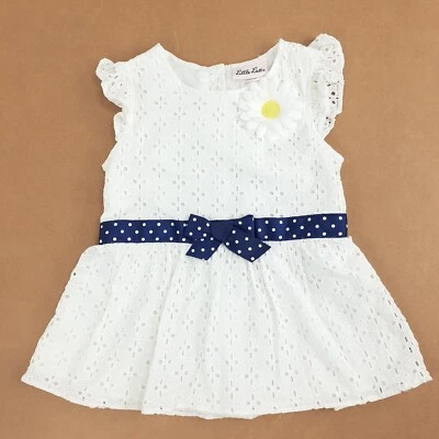 Little Lass Girls Top Blouse 4T Eyelet White Flower Polka Dot Short Sleeve - Image 1 of 4