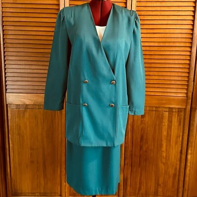 Alexis Fashions Inc. Teal Blue Double-breasted Skirt Suit Women's Size 13/14 - Изображение 1 из 4