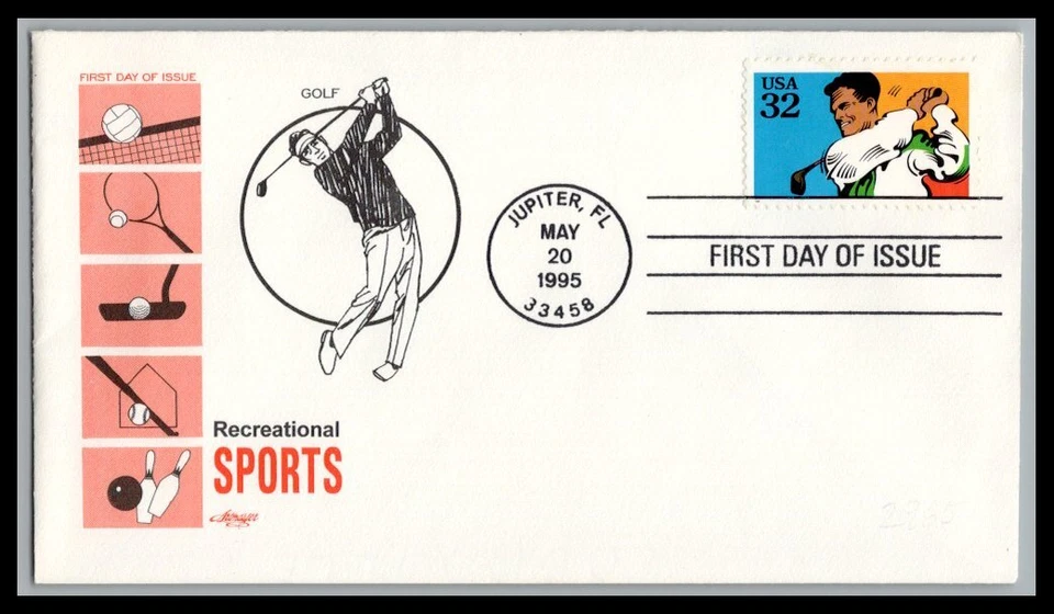 US FDC # 2965 32c Golf Artmaster   1995, 9p3077 - Image 1 of 1