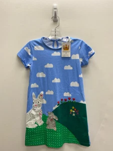 SIZE 7 Blue/White Green Rabbit Girl's Dress - Picture 1 of 1