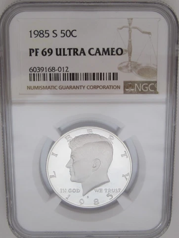 1985-S Kennedy Half Dollar NGC PROOF Graded PF69 ULTRA CAMEO - NEW Slab Cover