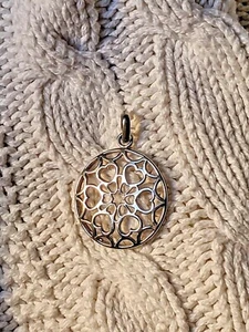  Sterling Silver 925 Large Multi Hearts Disc Pendant  - Picture 1 of 5