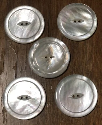 Set Of Five Large Abalone MOP 2-Hole Flat Shell 1 1/2" Diameter Buttons - Image 1 of 4