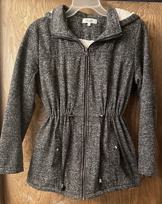 CHARLOTTE RUSSE 女式中号黑色Heather FLEECE衬里夹克外套牵引 — 第 1/4 张图片