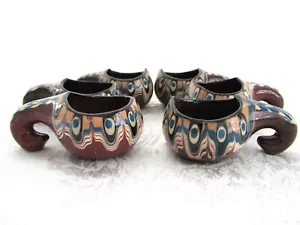Rare Handmade 6 Bulgarian Redware Troyan Glaze Pottery Rakia Cups - Picture 1 of 12