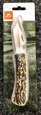 New Ozark Trail Stag Finish Clip Knife 3" Stainless Steel Blade 4" Stag  - Image 1 of 3