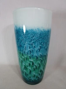 Large Blown Glass Vase Blue Green White Ocean look 10.5" vintage - Picture 1 of 10