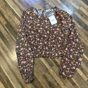 Blusa romántica rosa azul marino manga globo estampado floral Elodie talla L - Imagen 1 de 8