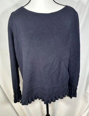 Suéter tejido Ann Taylor azul marino top para mujer talla XLarge manga con volantes dobladillo cuello barco Foto 1 de 4