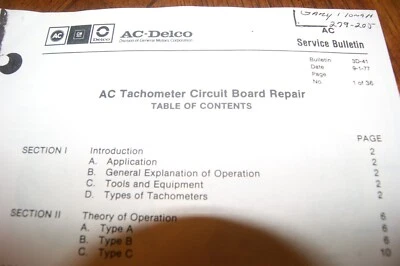 Used AC-Delco AIR CORE electronic tach repair manual with parts list  - Image 1 of 4