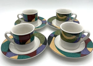 Set of 4 Mikasa Studio Nova Impulse Small Espresso Cups & Saucers Thailand VTG - Picture 1 of 7