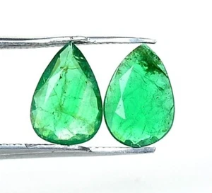 10x7 mm Natural Emerald Jewelry Supply Pear Cut Faceted Pair 2.38 Cts Gemstones - Picture 1 of 8