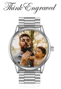 Personalized Photo and Custom Message Silver Watch - Picture 1 of 7