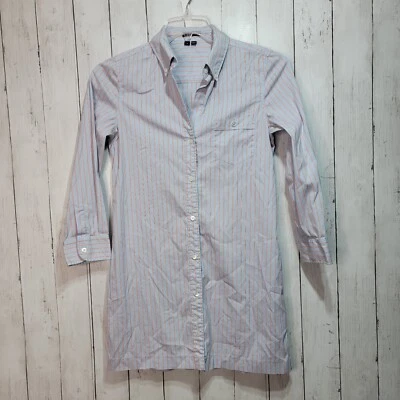 Теория женщин синий оранжевый в полоску на пуговицах хлопковая смесь рубашка туника размер 8 - Изображение 1 из 4