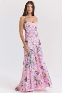 Maxi Vestido HOUSE OF CB 'Seren' Rosa Estampado Floral Encaje Espalda S 8/10 4306 - Imagen 1 de 10