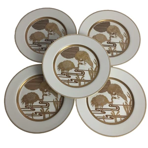 Fitz and Floyd Golden Heron Dinner Plates Japan MCMLXXVII FF12 Set Of Five - Picture 1 of 5