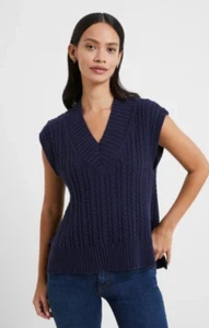 French Connection Black Designer V Neck Capped Sleeve Sweater Vest NWT Med - Picture 1 of 16
