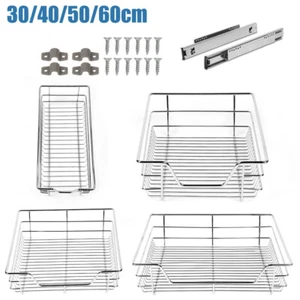 2X Teleskopschublade Silber Korbauszug verstellbar Küchenschublade 30 40 50 60cm - Bild 1 von 19