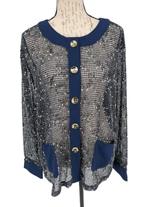 Drapers & Damons Top 1X Azul Marino Malla Dorado Abotonado Capas Bonita Talla Tarjeta - Imagen 1 de 11