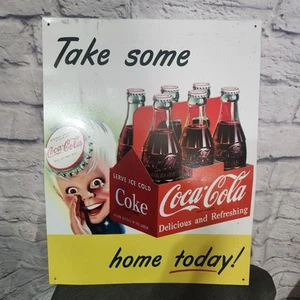 Vintage Coca-Cola Metal Sign "Take Some Home Today!" 16" x 13" Reproduction Wall - Picture 1 of 4