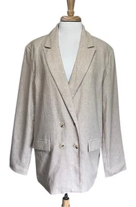 Old Navy Linen Blazer Women’s L Tall Double Breasted Jacket Tan Coastal Resort - Picture 1 of 8