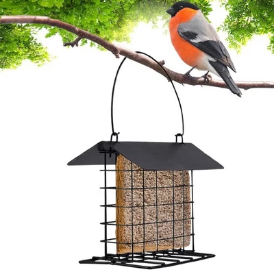 Estación de alimentación de sebo para pájaros con jaula para pasteles de gamuza de techo resistente a la intemperie Foto 1 de 4