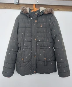 Joules Girls Stella Fur Lined Hooded Puffer Jacket Coat Green Heart Age 11 Years - Picture 1 of 22
