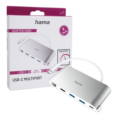 Hama Usb-C 3.2 USB - Hub 8-Port HDMI 4K Adaptateur VGA Ethernet Lan Écran TV PC - Photo 1/4