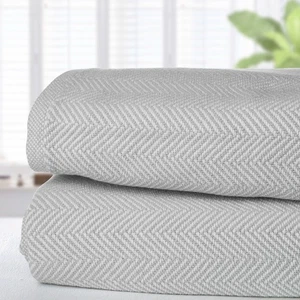 NEW Brahms Mount Herringbone Cotton Blanket Queen Dove - Picture 1 of 1
