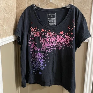 Disney Stores Mickey Mouse schwarzes T-Shirt rosa Herzen Damengröße 3XL - Bild 1 von 3