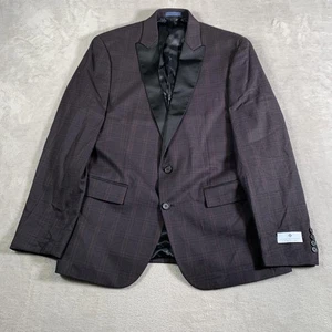 Ryan Seacrest Distinction Blazer Mens 40R Black Burgundy Plaid Tuxedo Jacket NEW - Picture 1 of 14