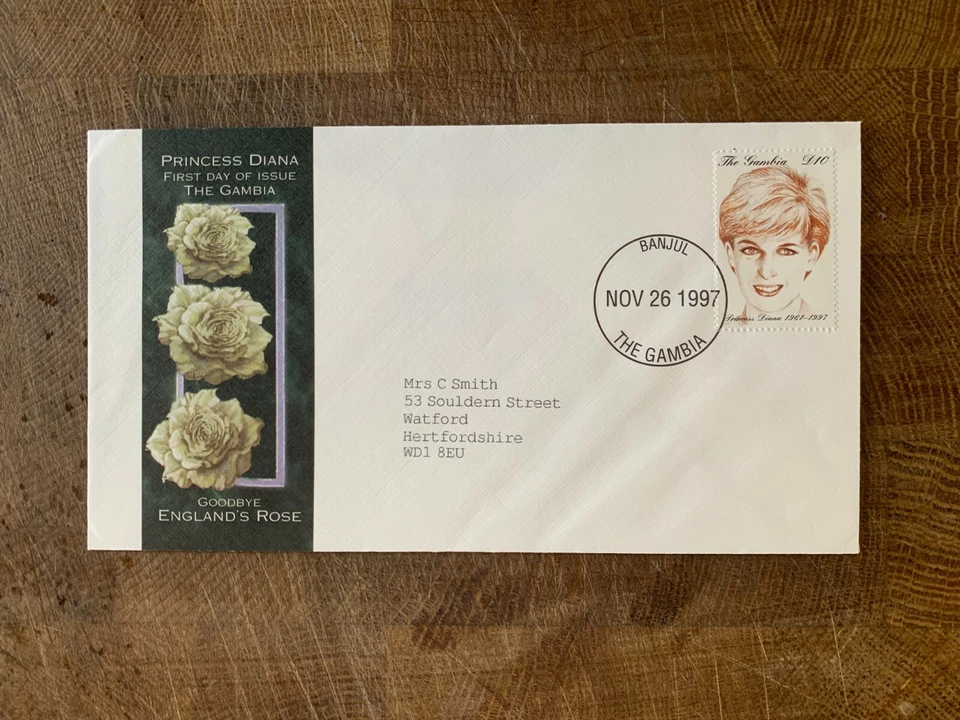 GAMBIA 1997 FDC PRINCESA DIANA MEMORIAM ROSA DE INGLATERRA 02 Foto 1 de 1
