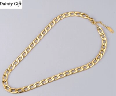 Colar de corrente hip hop feminino titânio aço inoxidável 7 mm ouro 14-16" - Imagem 1 de 4