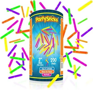 PartySticks Mini Glow Sticks 200 Pack Pink, Orange, Yellow, Purple, Green - Picture 1 of 6