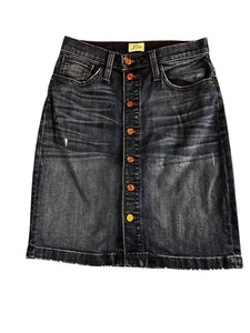 J.Crew Denim Pencil Skirt Sz 27 Blue Jean Button Down Front Knee Length Pockets - Picture 1 of 10