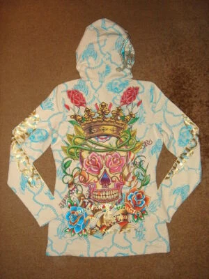 Christian Audigier Platino Estrás Mujer Sudadera con Capucha Chaqueta Ed Hardy Sudadera con Capucha SEXY  Foto 1 de 4