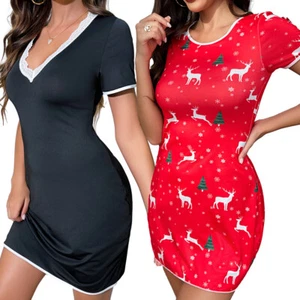 Women Short Sleeve Nightshirt Sleep Shirt Tee Pajama Top Dress T-Shirt Nightgown - Picture 1 of 14
