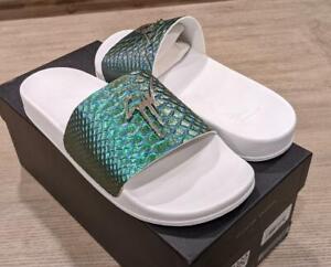 $350 Mens Giuseppe Zanotti Metallic Scales Slides Sandals White/Green 45 US 12