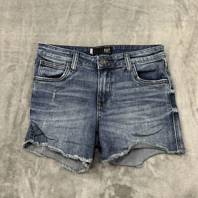 Pantalones Cortos Kut Para Mujer 0 Azul Gidget Fray Cortos Denim Jean Bolsillos Logo Informal Playa Foto 1 de 4