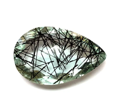 73.20 Cts Black Rutile Quartz Faceted 35x22x14 MM Pear Rutile Quartz Gemstone - Image 1 of 4