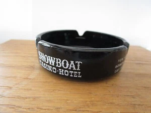 Vintage Black Glass Showboat Casino Hotel Las Vegas Round Ashtray 3 1/2" - Picture 1 of 2