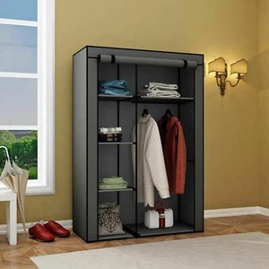 64" Portable Closet Storage Organizer Clothes Wardrobe Shoe Rack Shelf w/ Cover - Picture 1 of 20