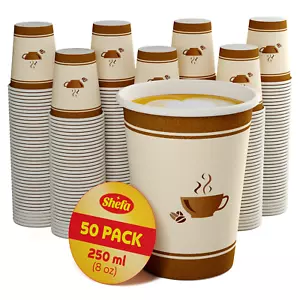 SHEFA Takeaway Coffee Paper Cups for Hot & Cold Drinks 50pcs 8oz Heat Resistant - Picture 1 of 6
