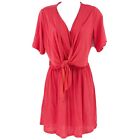 Lush Dress Women Small Red Front Tie V-Neck Short Sleeves Flowy FLAW