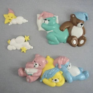 Burwood 3283 Sleepy Bears Clouds Stars Baby Nursery Wall Decor Plaques 4 pc Set - Picture 1 of 22
